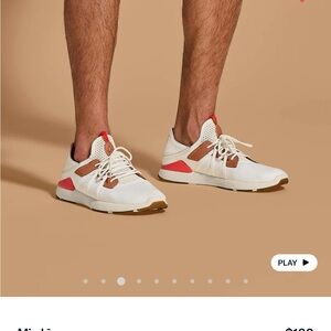 Olukai White and Brown Sneakers with Red Accents— never worn